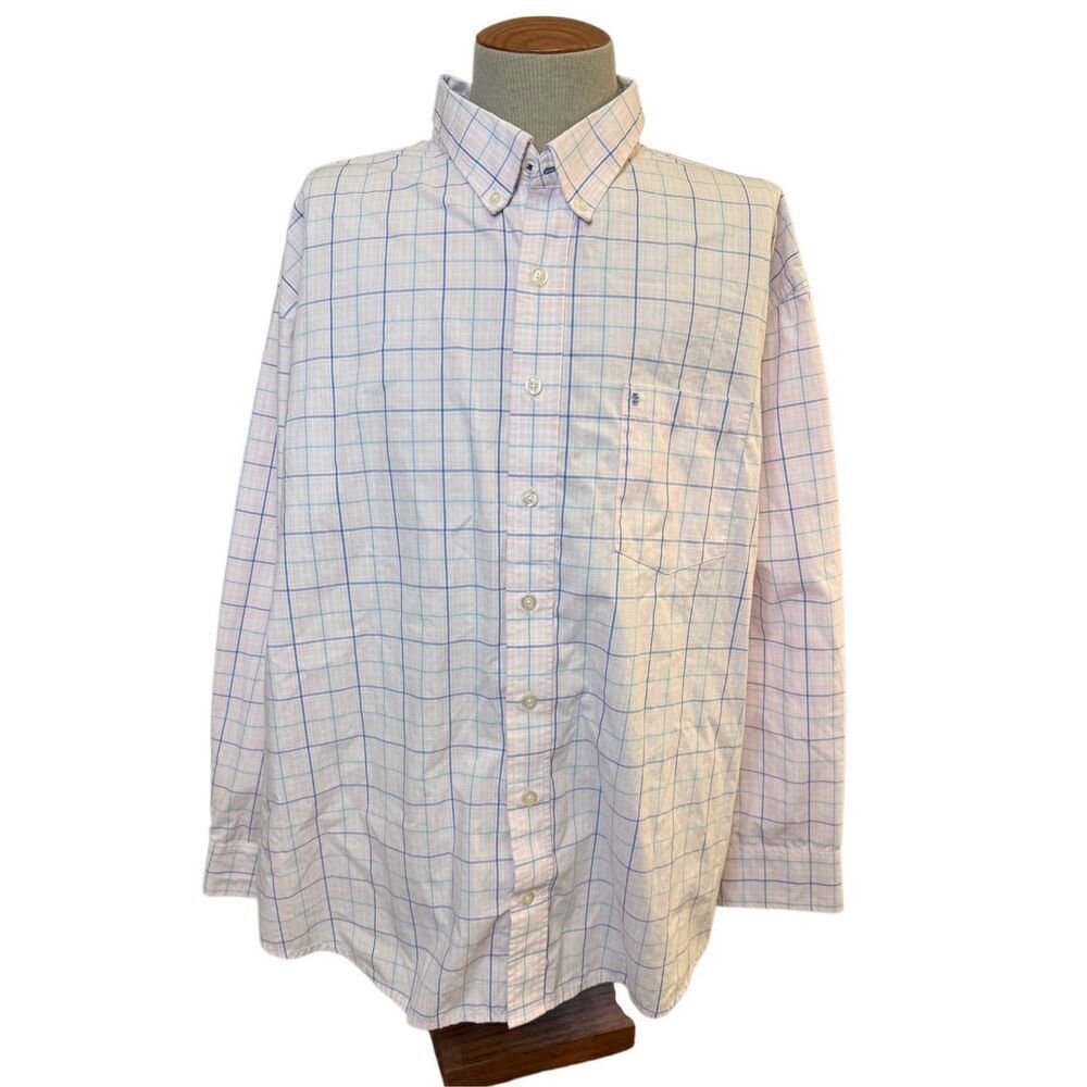 IZOD Men's Button Down Long Sleeve Plaid Shirt 3XL Spring Dad